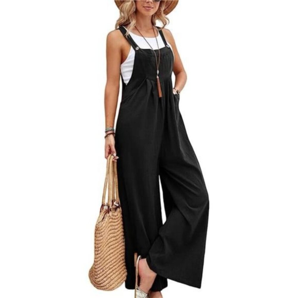 Women's Bib Overalls Sleeveless Jumpsuits Black